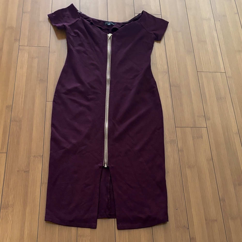 Haute Monde Plum Midi Dress with Front Zipper